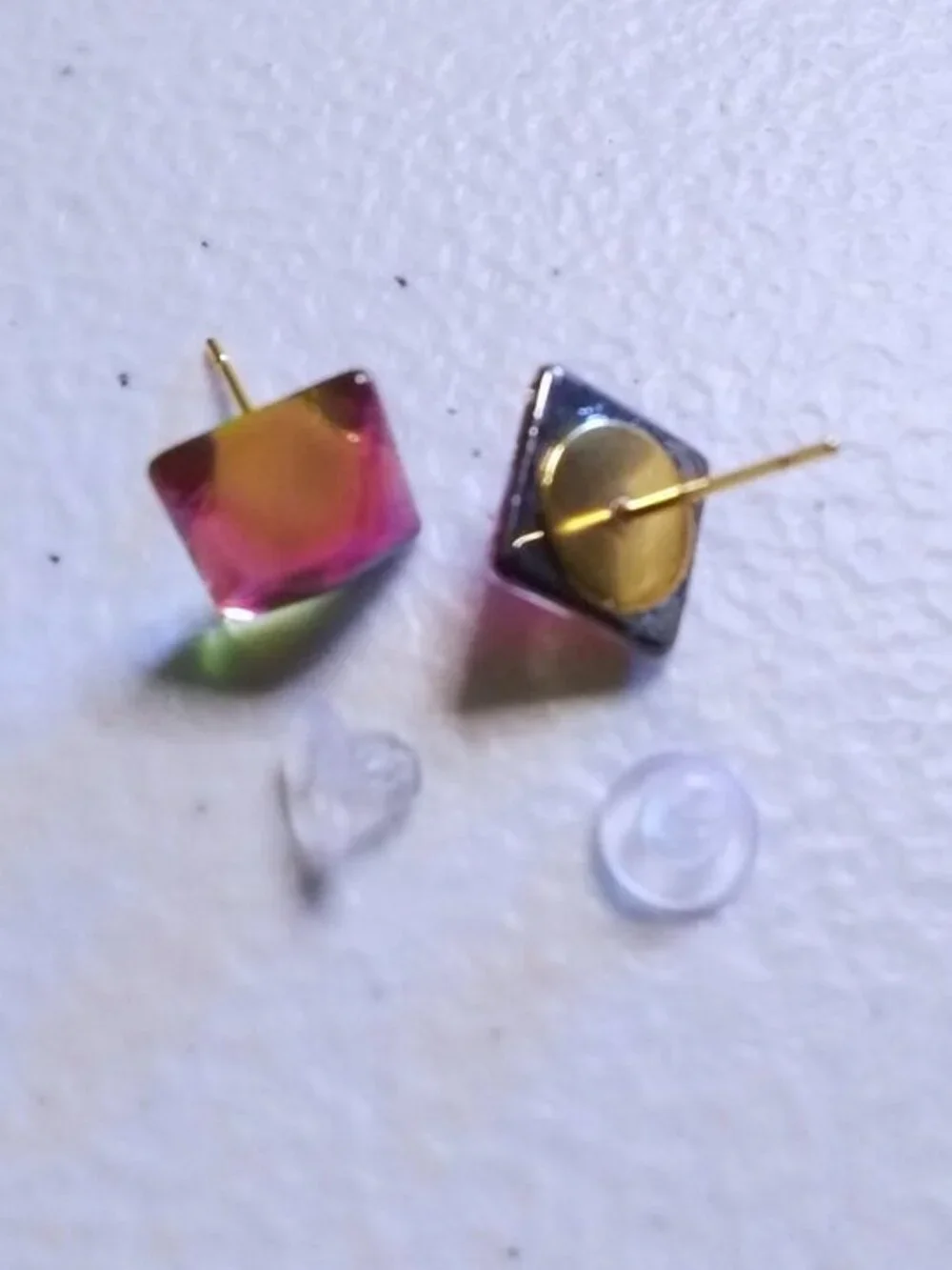 Intense Pink Hues: Versatile Iridescent Shimmering Square Stud Post Earrings